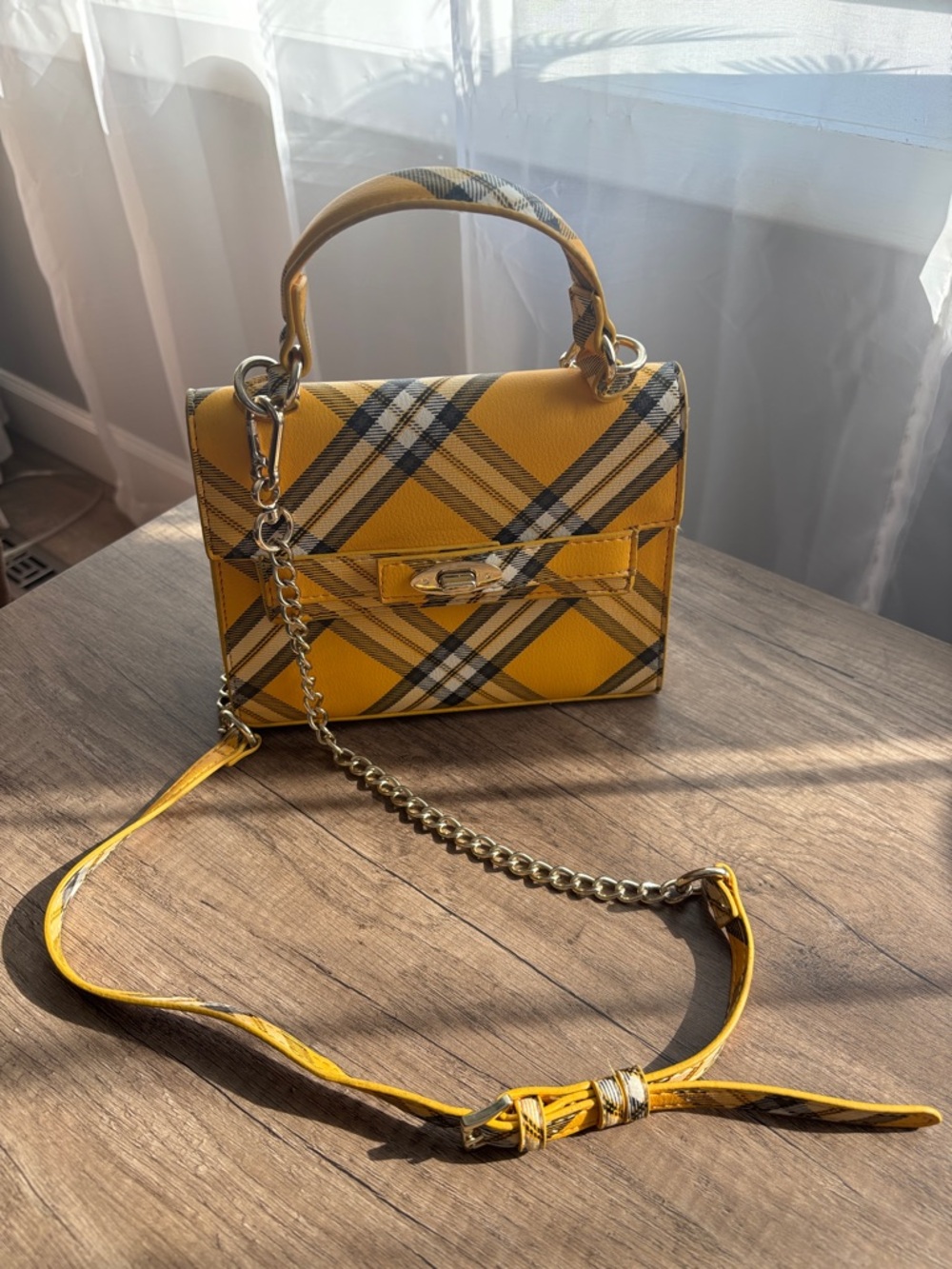 Yellow Plaid Mini Top-Handle Crossbody Bag